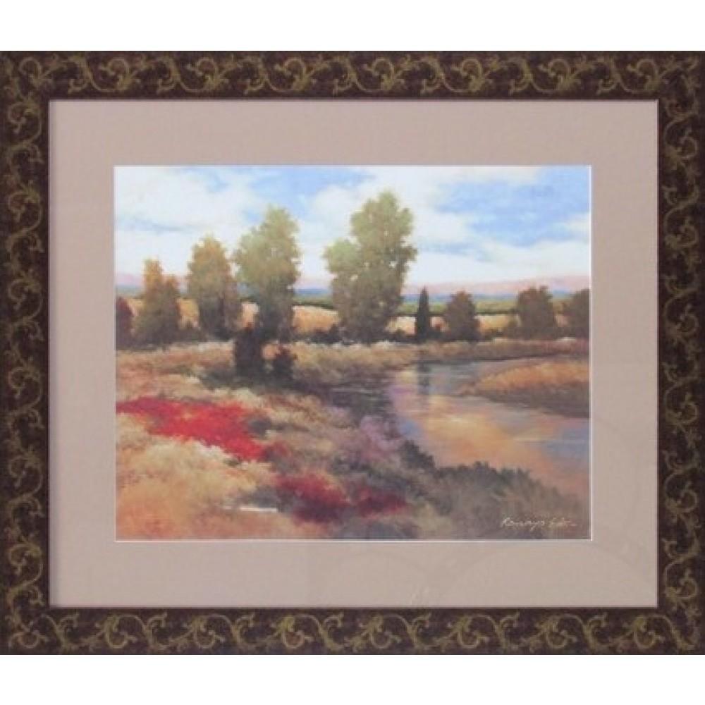 Trees by Stream Framed Art Landscape