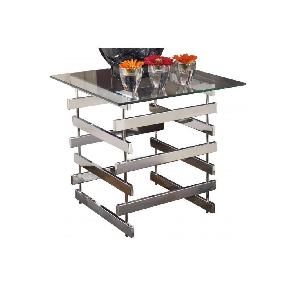 Square Metal End Table Glass Top