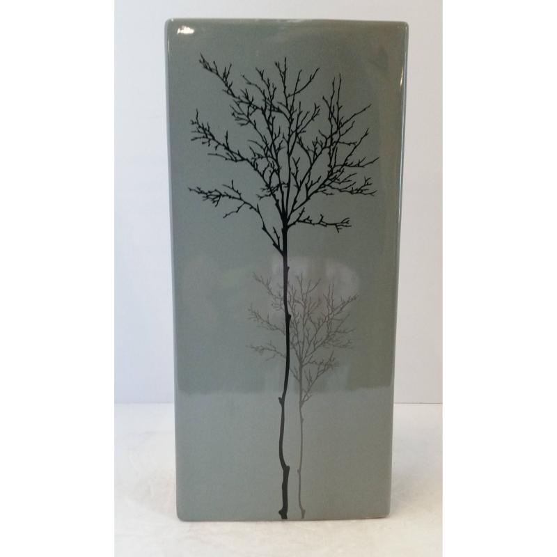 Gray Vase W/ Tree Design