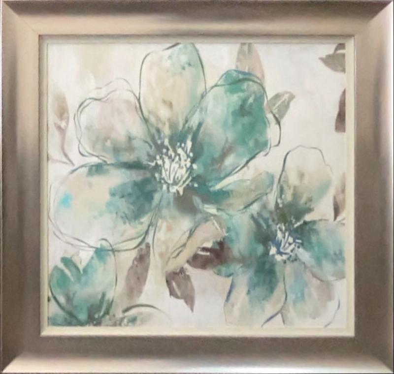 Framed Abstract Blue/ Green Flower