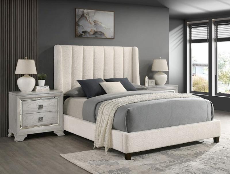 White Boucle King Bed